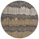 8' Brown And Taupe Round Striped Washable Indoor Outdoor Area Rug