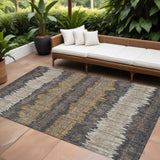 8' X 10' Brown And Taupe Striped Washable Indoor Outdoor Area Rug