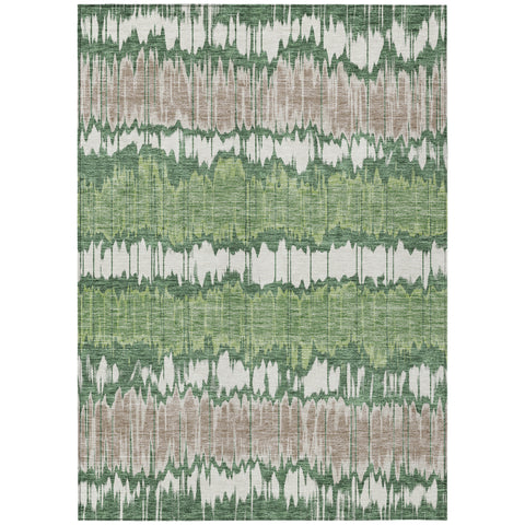 3' X 5' Green Ivory And Taupe Striped Washable Indoor Outdoor Area Rug