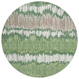 8' Green Ivory And Taupe Round Striped Washable Indoor Outdoor Area Rug