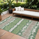 8' X 10' Green Ivory And Taupe Striped Washable Indoor Outdoor Area Rug