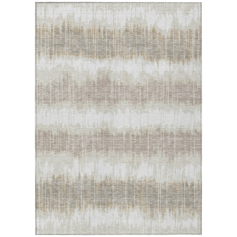 3' X 5' Ivory Beige And Taupe Striped Washable Indoor Outdoor Area Rug
