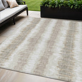 5' X 8' Ivory Beige And Taupe Striped Washable Indoor Outdoor Area Rug