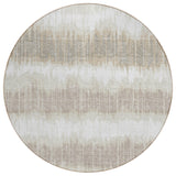 8' Ivory Beige And Taupe Round Striped Washable Indoor Outdoor Area Rug