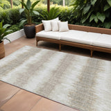 8' X 10' Ivory Beige And Taupe Striped Washable Indoor Outdoor Area Rug