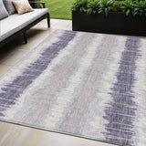 5' X 8' Lavender Purple And Ivory Striped Washable Indoor Outdoor Area Rug