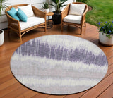 8' Lavender Purple And Ivory Round Striped Washable Indoor Outdoor Area Rug