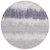 8' Lavender Purple And Ivory Round Striped Washable Indoor Outdoor Area Rug
