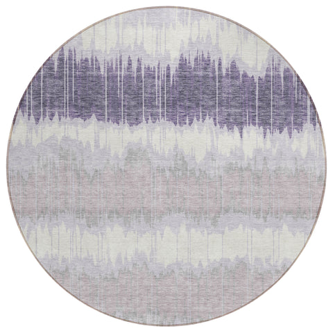 8' Lavender Purple And Ivory Round Striped Washable Indoor Outdoor Area Rug