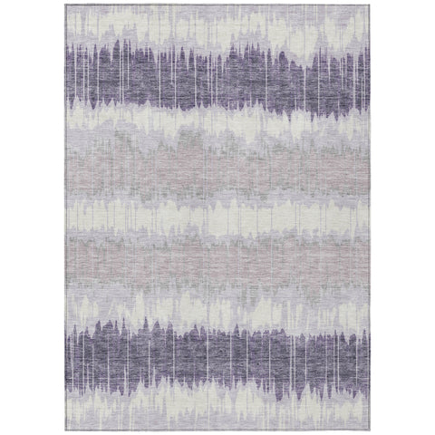 8' X 10' Lavender Purple And Ivory Striped Washable Indoor Outdoor Area Rug
