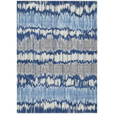 3' X 5' Navy Blue Ivory And Denim Blue Striped Washable Indoor Outdoor Area Rug