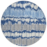 8' Navy Blue Ivory And Denim Blue Round Striped Washable Indoor Outdoor Area Rug