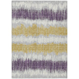 3' X 5' Silver Ivory And Purple Striped Washable Indoor Outdoor Area Rug