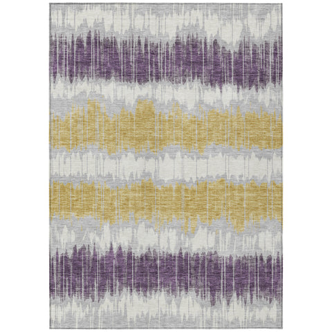 3' X 5' Silver Ivory And Purple Striped Washable Indoor Outdoor Area Rug