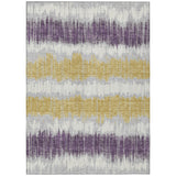 5' X 8' Silver Ivory And Purple Striped Washable Indoor Outdoor Area Rug