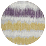 8' Silver Ivory And Purple Round Striped Washable Indoor Outdoor Area Rug