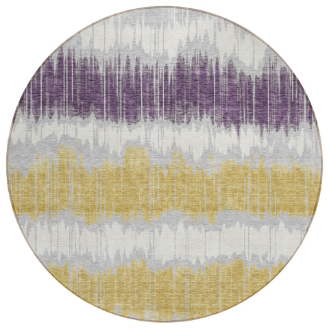 8' Silver Ivory And Purple Round Striped Washable Indoor Outdoor Area Rug