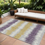 8' X 10' Silver Ivory And Purple Striped Washable Indoor Outdoor Area Rug