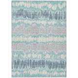 3' X 5' Teal Blue Aqua And Silver Striped Washable Indoor Outdoor Area Rug