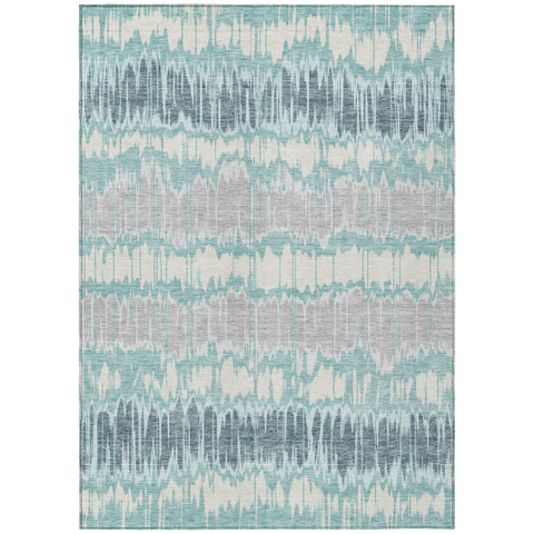 5' X 8' Teal Blue Aqua And Silver Striped Washable Indoor Outdoor Area Rug
