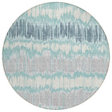 8' Teal Blue Aqua And Silver Round Striped Washable Indoor Outdoor Area Rug