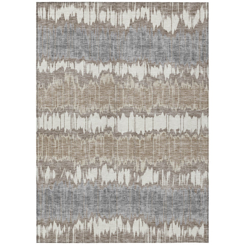3' X 5' Taupe Brown And Ivory Striped Washable Indoor Outdoor Area Rug