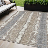 5' X 8' Taupe Brown And Ivory Striped Washable Indoor Outdoor Area Rug