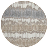8' Taupe Brown And Ivory Round Striped Washable Indoor Outdoor Area Rug