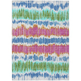 5' X 8' White Blue And Pink Striped Washable Indoor Outdoor Area Rug
