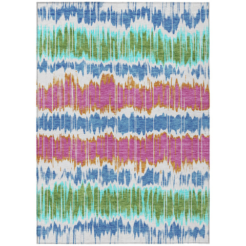 5' X 8' White Blue And Pink Striped Washable Indoor Outdoor Area Rug