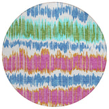 8' White Blue And Pink Round Striped Washable Indoor Outdoor Area Rug