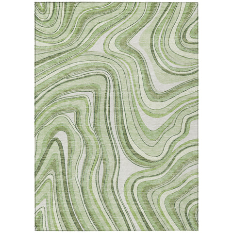 5' X 8' Artichoke Green And Ivory Abstract Washable Indoor Outdoor Area Rug