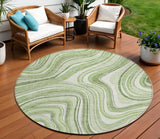 8' Artichoke Green And Ivory Round Abstract Washable Indoor Outdoor Area Rug
