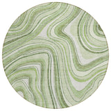 8' Artichoke Green And Ivory Round Abstract Washable Indoor Outdoor Area Rug
