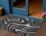 3' X 5' Black Gray And White Abstract Washable Indoor Outdoor Area Rug