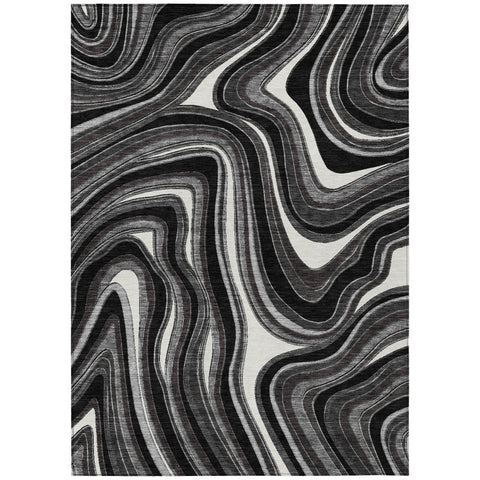 5' X 8' Black Gray And White Abstract Washable Indoor Outdoor Area Rug