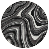 8' Black Gray And White Round Abstract Washable Indoor Outdoor Area Rug