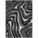 8' X 10' Black Gray And White Abstract Washable Indoor Outdoor Area Rug