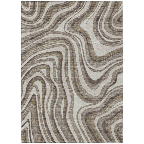 5' X 8' Brown Ivory And Taupe Abstract Washable Indoor Outdoor Area Rug