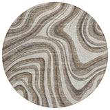8' Brown Ivory And Taupe Round Abstract Washable Indoor Outdoor Area Rug