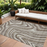 8' X 10' Brown Ivory And Taupe Abstract Washable Indoor Outdoor Area Rug