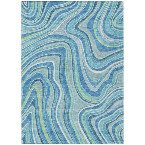 3' X 5' Navy Blue And Denim Blue Abstract Washable Indoor Outdoor Area Rug