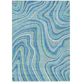 5' X 8' Navy Blue And Denim Blue Abstract Washable Indoor Outdoor Area Rug