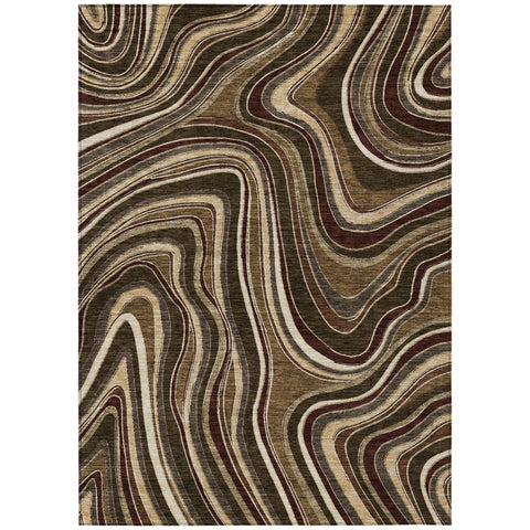 3' X 5' Brown And Ivory Abstract Washable Indoor Outdoor Area Rug