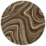 8' Brown And Ivory Round Abstract Washable Indoor Outdoor Area Rug