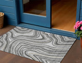 3' X 5' Gray Charcoal And Ivory Abstract Washable Indoor Outdoor Area Rug