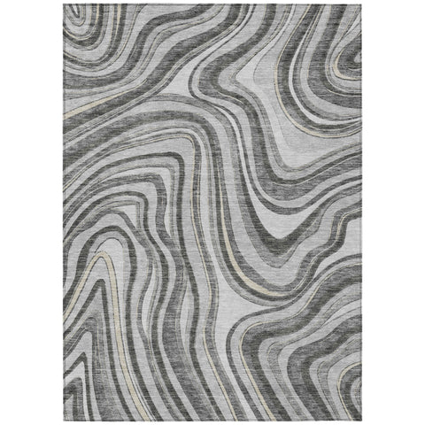 5' X 8' Gray Charcoal And Ivory Abstract Washable Indoor Outdoor Area Rug