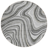8' Gray Charcoal And Ivory Round Abstract Washable Indoor Outdoor Area Rug