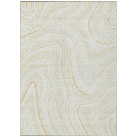 5' X 8' Ivory Beige And Tan Abstract Washable Indoor Outdoor Area Rug