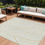 8' X 10' Ivory Beige And Tan Abstract Washable Indoor Outdoor Area Rug
